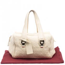 Lancel Off White Embossed Leather Satchel