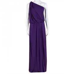 Pre Owned Lanvin Purple One Shoulder Draped Maxi Dress M