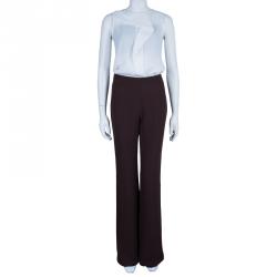 Pre Owned Lanvin Burgundy Wide Leg Silk Trousers M