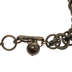 Lanvin Brown Crystal Embellished Eagle Gold Tone & Fabric Necklace