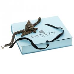 Lanvin Brown Crystal Embellished Eagle Gold Tone & Fabric Necklace