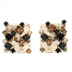 Pre Owned Lanvin 'Chain Lumiere' Crystal honeycomb Gold Tone Stud Earrings