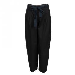 Pre Owned Lanvin Black Cotton Waist Tie Detail Trousers L