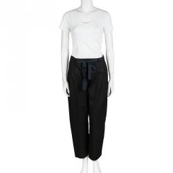 Pre Owned Lanvin Black Cotton Waist Tie Detail Trousers L