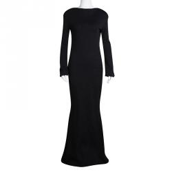 Pre Owned Lanvin Dark Grey Wool Zip Detail Long Sleeve Maxi Dress S