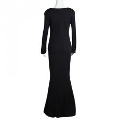 Pre Owned Lanvin Dark Grey Wool Zip Detail Long Sleeve Maxi Dress S