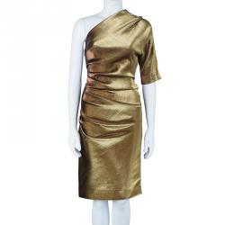 Pre Owned Lanvin Gold Lame One-Shoulder Dress S
