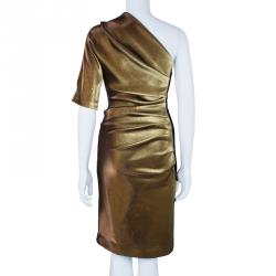 Pre Owned Lanvin Gold Lame One-Shoulder Dress S