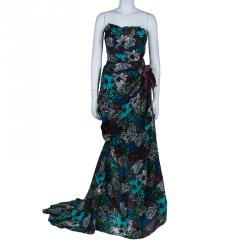 Lanvin Multicolor Floral Print Gown L