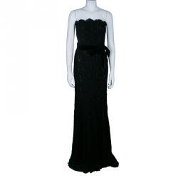 Pre Owned Lanvin Black Lace Strapless Gown M