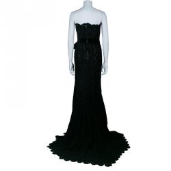 Pre Owned Lanvin Black Lace Strapless Gown M