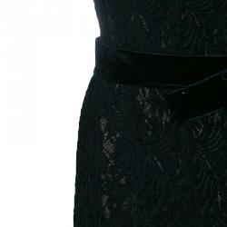 Pre Owned Lanvin Black Lace Strapless Gown M