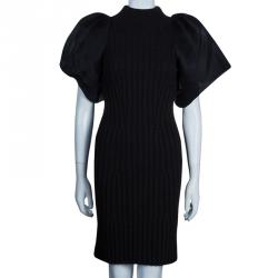 Pre Owned Lanvin Grey Rib Knit Wool Dress M