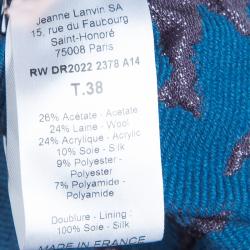 Pre Owned Lanvin Blue Brocade Dress M