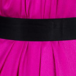 Pre Owned Lanvin Pink Sequin Floral Brooch Detail Strapless Belted Silk Dress  M
