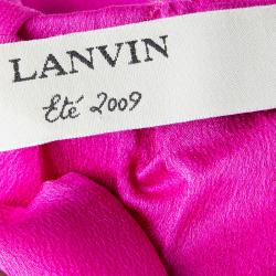 Pre Owned Lanvin Pink Sequin Floral Brooch Detail Strapless Belted Silk Dress  M