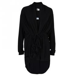 Pre Owned Lanvin Black Knit Tassel Waist Tie Detail Wrap Blouse M