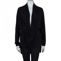 Pre Owned Lanvin Black Knit Tassel Waist Tie Detail Wrap Blouse M