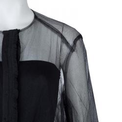Pre Owned Lanvin Black Sheer Organza Gathered Long Sleeve Blouse M