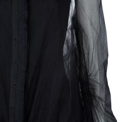 Pre Owned Lanvin Black Sheer Organza Gathered Long Sleeve Blouse M