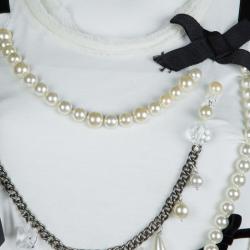 Pre Owned Lanvin White Jersey Embellished Necklace Detail T-Shirt M