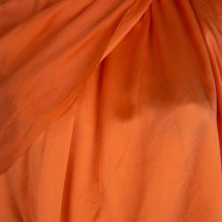 Pre Owned Lanvin Orange Silk Draped Sleeveless Blouse L