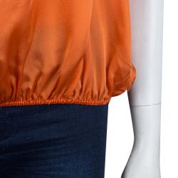 Pre Owned Lanvin Orange Silk Draped Sleeveless Blouse L