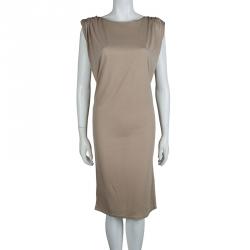 Pre Owned Lanvin Beige Jersey Draped Shoulder Sleeveless Dress M