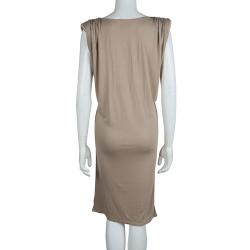 Pre Owned Lanvin Beige Jersey Draped Shoulder Sleeveless Dress M