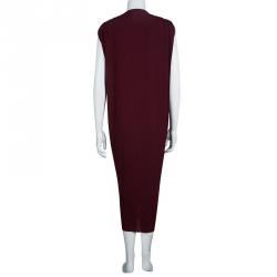 Pre Owned Lanvin Burgundy Silk Ruched Draped Dress S