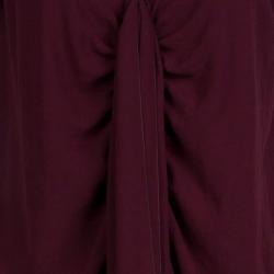 Pre Owned Lanvin Burgundy Silk Ruched Draped Dress S