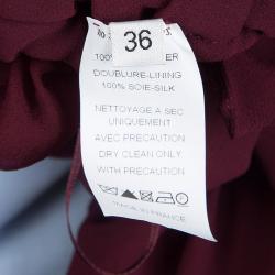 Pre Owned Lanvin Burgundy Silk Ruched Draped Dress S