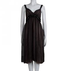 Pre Owned Lanvin Black Silk Studded Sleeveless Dress M