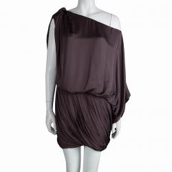 Pre Owned Lanvin Brown Draped Asymmetric Sleeve Drop Waist Dress S