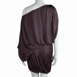 Pre Owned Lanvin Brown Draped Asymmetric Sleeve Drop Waist Dress S