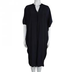 Pre Owned Lanvin Navy Blue Draped Kaftan Dress L