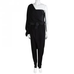 Pre Owned Lanvin Black One Shoulder Belted Jumpsuit L