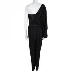 Pre Owned Lanvin Black One Shoulder Belted Jumpsuit L