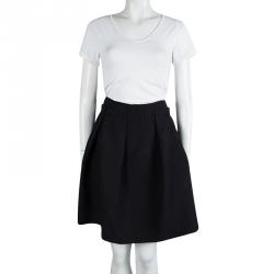 Pre Owned Lanvin Black Textured Box Pleated Skirt M