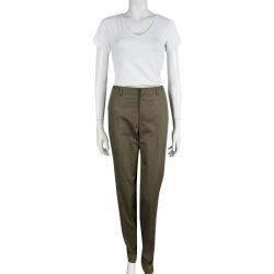 Pre Owned Lanvin Khaki Brown Cotton Trousers M