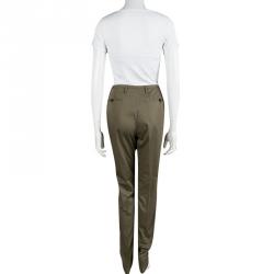 Pre Owned Lanvin Khaki Brown Cotton Trousers M