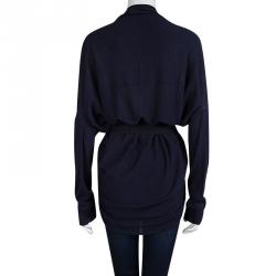 Lanvin Navy Blue Cotton Knit Draped Belted Cardigan M