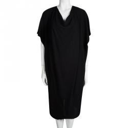 Pre Owned Lanvin Black Silk Oversized Draped Midi Dress S