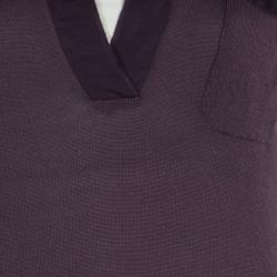 Pre Owned Lanvin Purple Knit Contrast Trim Short Sleeve Top M
