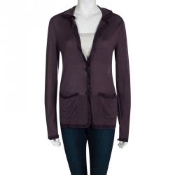 Pre Owned Lanvin Purple Knit Contrast Trim Button Front Cardigan S