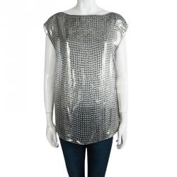 Pre Owned Lanvin Metallic Lurex Silk Sleeveless Sheer Top M