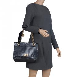 Pre Owned Lanvin Metallic Navy Blue Python Happy Shoulder Bag