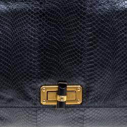 Pre Owned Lanvin Metallic Navy Blue Python Happy Shoulder Bag