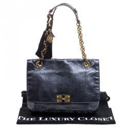 Pre Owned Lanvin Metallic Navy Blue Python Happy Shoulder Bag
