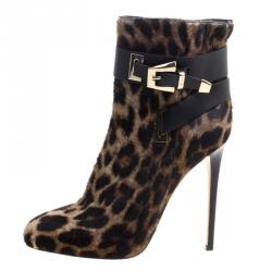Pre Owned Le Silla Leopard Printed Calf Hair Ankle Boots Size 37